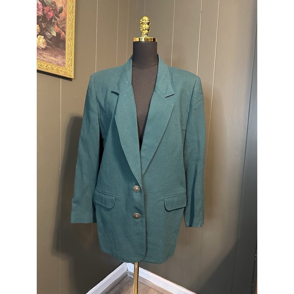 Alfred Dunner Emerald Green Long long Blazer Jacket Wool 12
